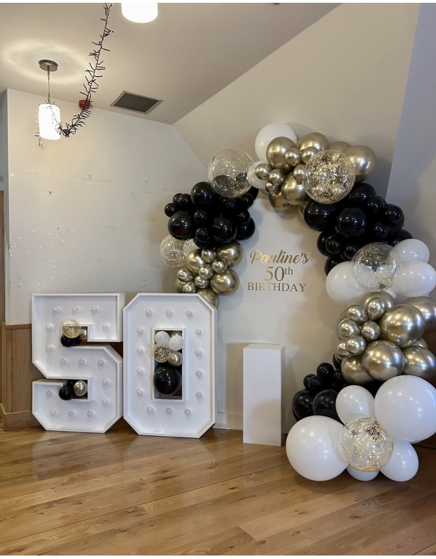 Decor with light numbers and backdrop