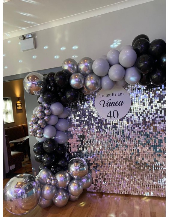 Silver Sequin Wall Backdrop With Balloon Arch Royal Balloon